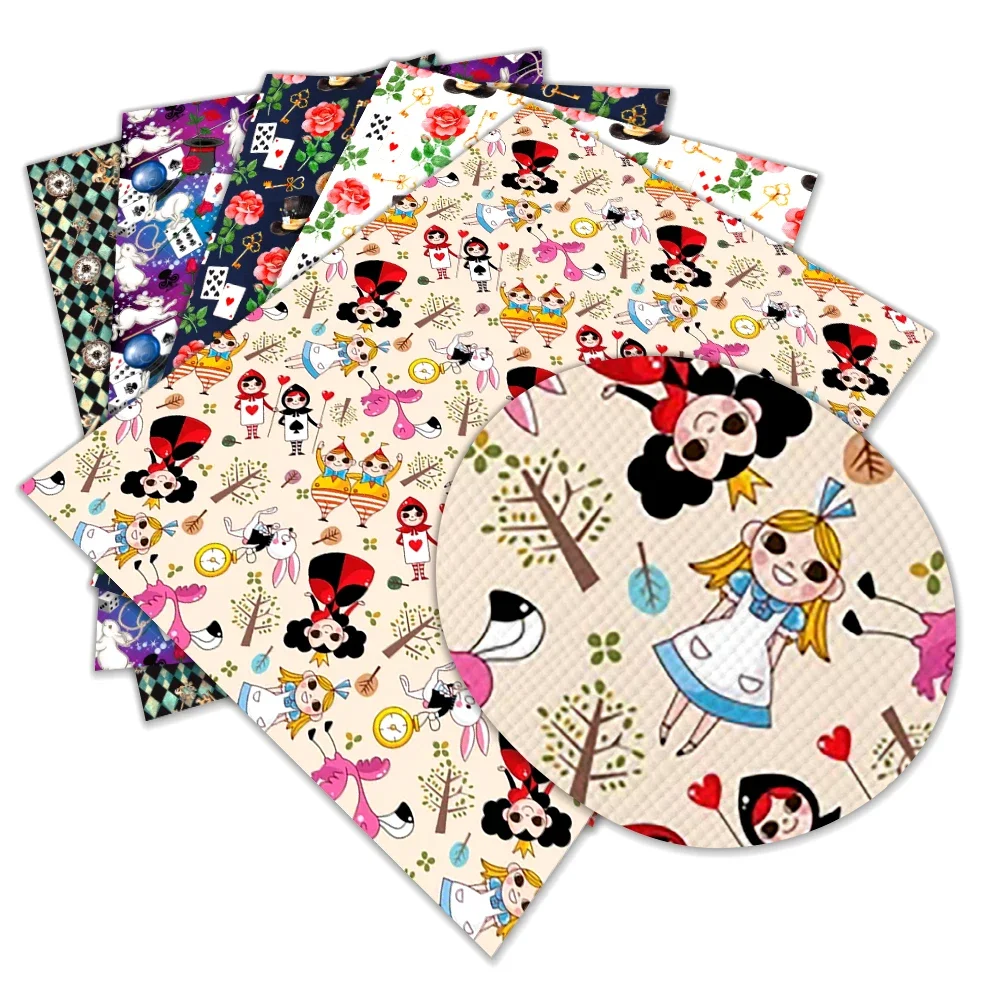 Cartoon Disney Princess Alice in Wonderland Printed Faux Leather Sheets Vinyl Sheets DIY Earring Hair Bow Crafts Leather 12*8