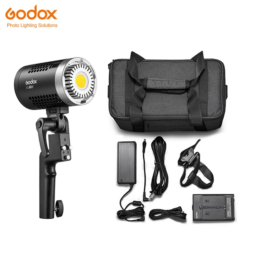 

Godox ML60Bi ML60 Bi 60W Bi-Color LED Light Silent Mode Portable Brightness Adjustment Support Li-ion Outdoor LED Light