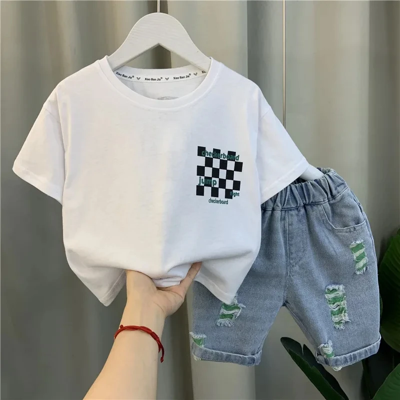 Kids Boys Summer Clothes Set New Children\'s Summer Cool and Handsome Short sleeved T-shirt Shorts 2-piece Set