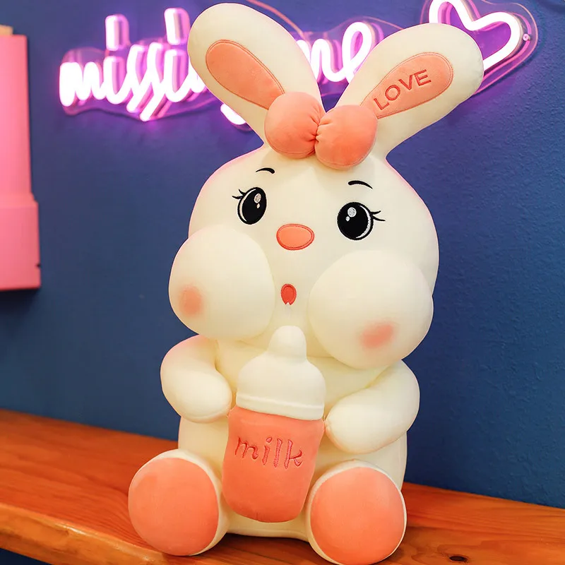 Stuffed Animal Rabbit Plush Toy Anime Kawaii Baby Bottle Bunny Plush Soft Pillow Plush Toy for Children Birthday Christmas Gifts