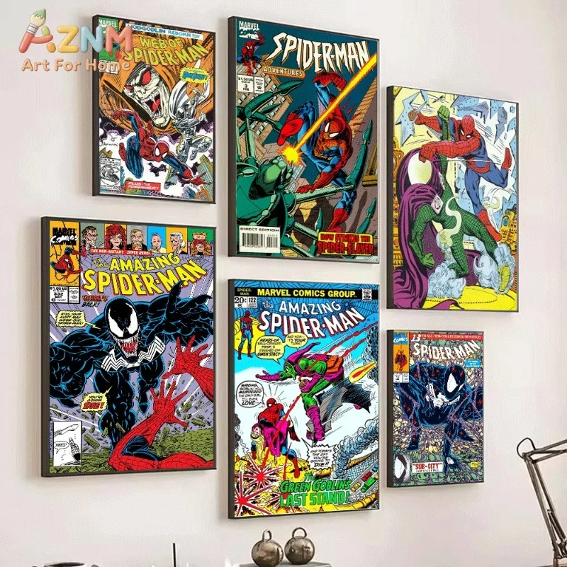 Spider Man Canvas Wall Art Unframed Vintage Comic Cover Collage Superhero Poster Print Home Bedroom Game Room Decor Gift for Boy