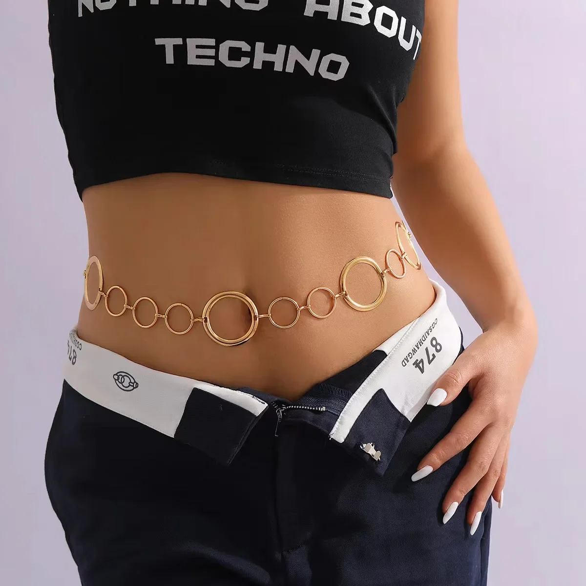 Simple Metal Vintage Belts Women Fashion Pin Buckle Geometric Ring Waistband Punk Hip-Hop Hollowed Body Chain Accessories Girls