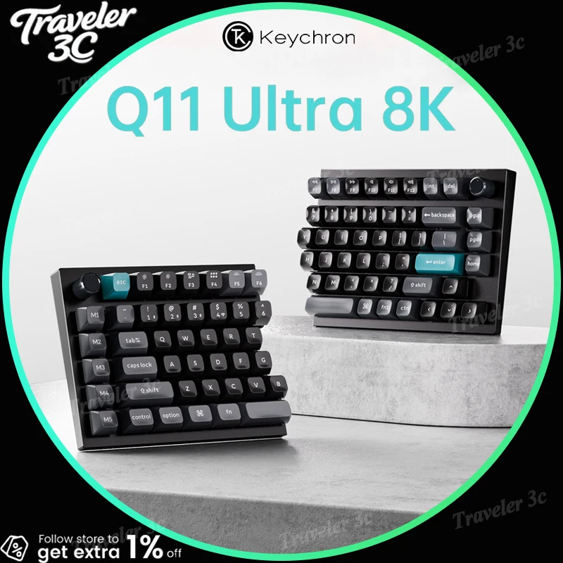 keychron Q11Ultra Three Mode Dual 8K Wireless Split Keyboard Customized Silk POM Switch Support MAX/Win 4000mah Gasket keyboard