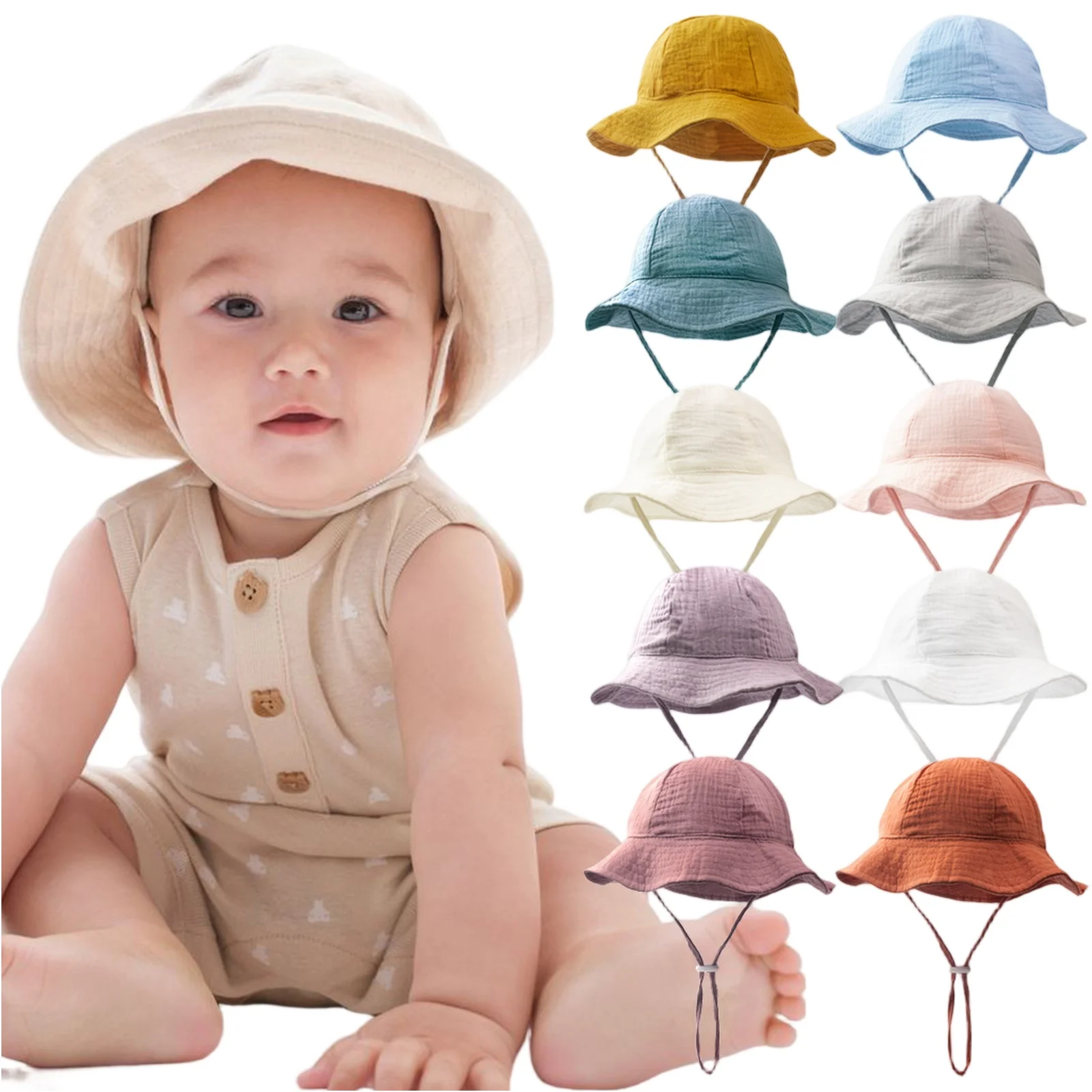 Kids' Baby Solid Color Soft Foldable Sun Hat Basic Large-brimmed Adjustable Strap Breathable Visor Cap for Outdoor Activity view 5