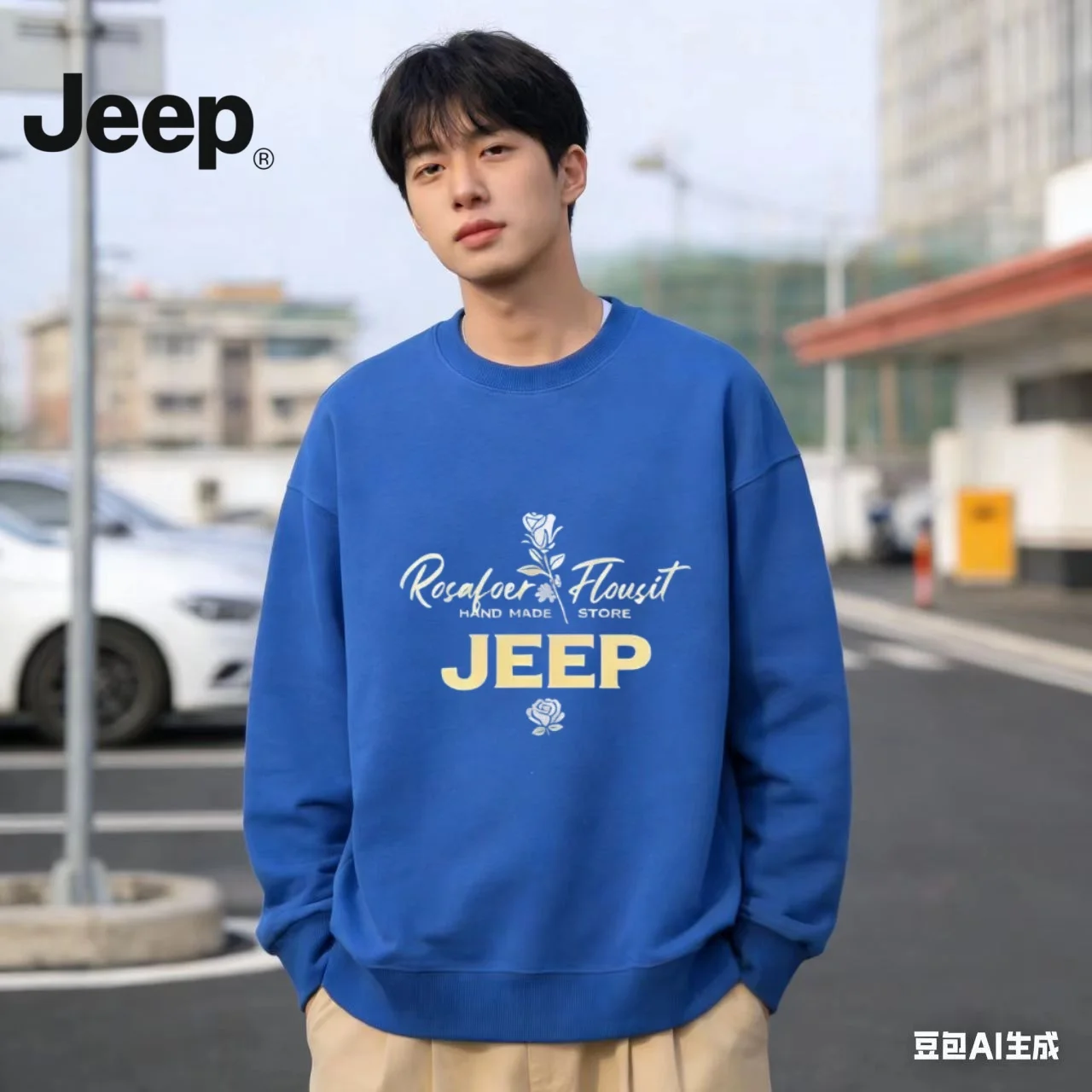 JEEP Men's Spring & Autumn Crew Neck Sweatshirt, Loose Casual Printed Long Sleeve Top