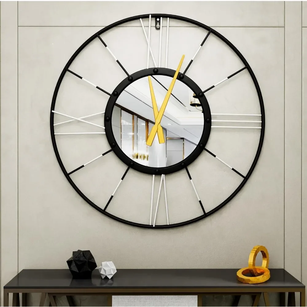 

Kitchen Living Room Decoration Metal Frame Big Silent Non Ticking Clock for Living Room Decor Wall Decororation 24 Inch Bedroom