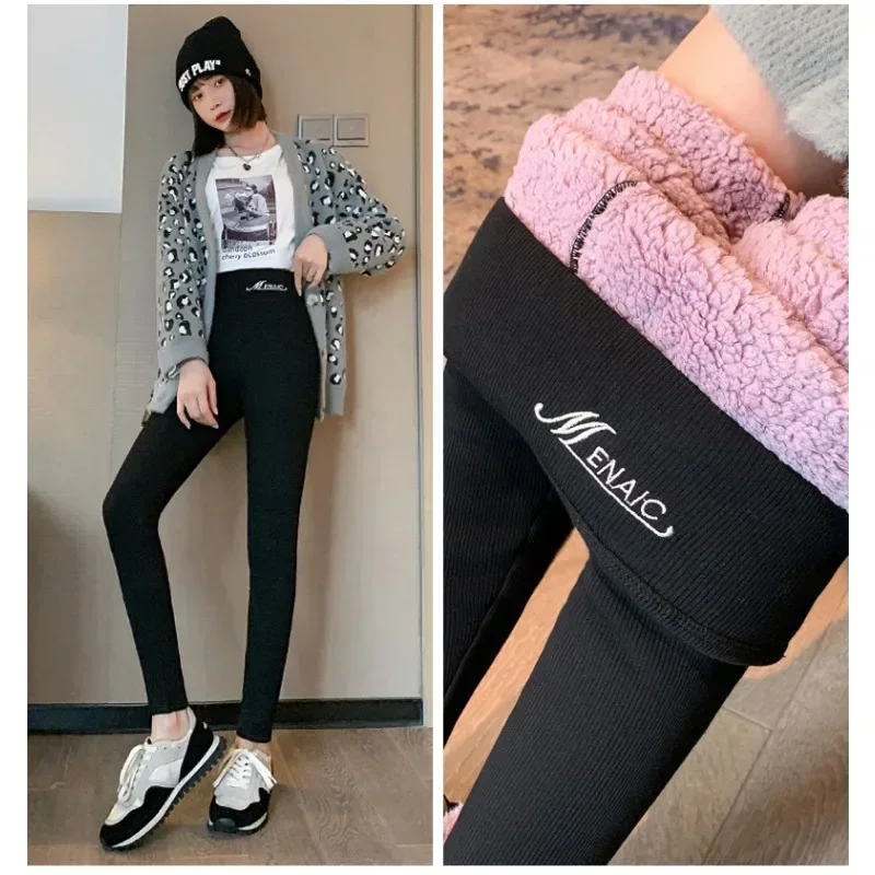 Leggings caldi da donna Leggings elastici alti invernali penetrazione esterna vita alta Skinny peluche e addensare pantaloni di cotone caldo