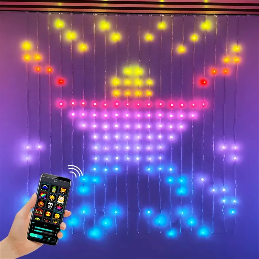 Guirlanda de luzes de cortina com controle inteligente do aplicativo, corda de Natal para decoração do festival, RGB, padrão DIY, novo, 3x3m, 400LEDs, 2024