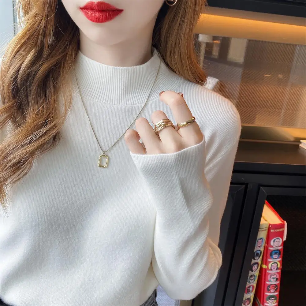 

High Quality Straight Sweater Woman Half Neck Pullover Casual Knitted Tops Autumn /Winter Female Spring Korean Fashion T155