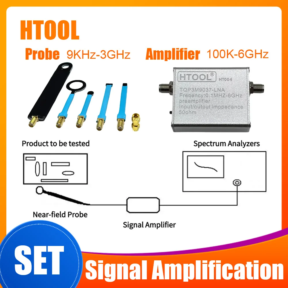 

Gain 20dB 100K-6GHz Low Noise Signal Amplifier 9KHz-3GHz Near Field Probe for Locating Interference Sources EMC EMI Testing