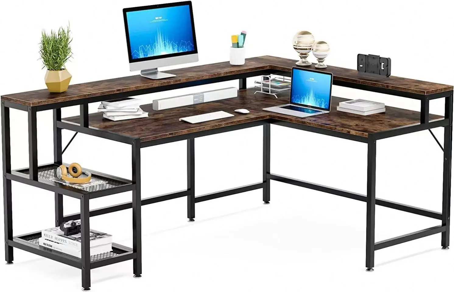 Home Office Furniture Easy to Assemble Workstation Learning Writing Game Table Wooden L-Shaped Corner Computer Desk