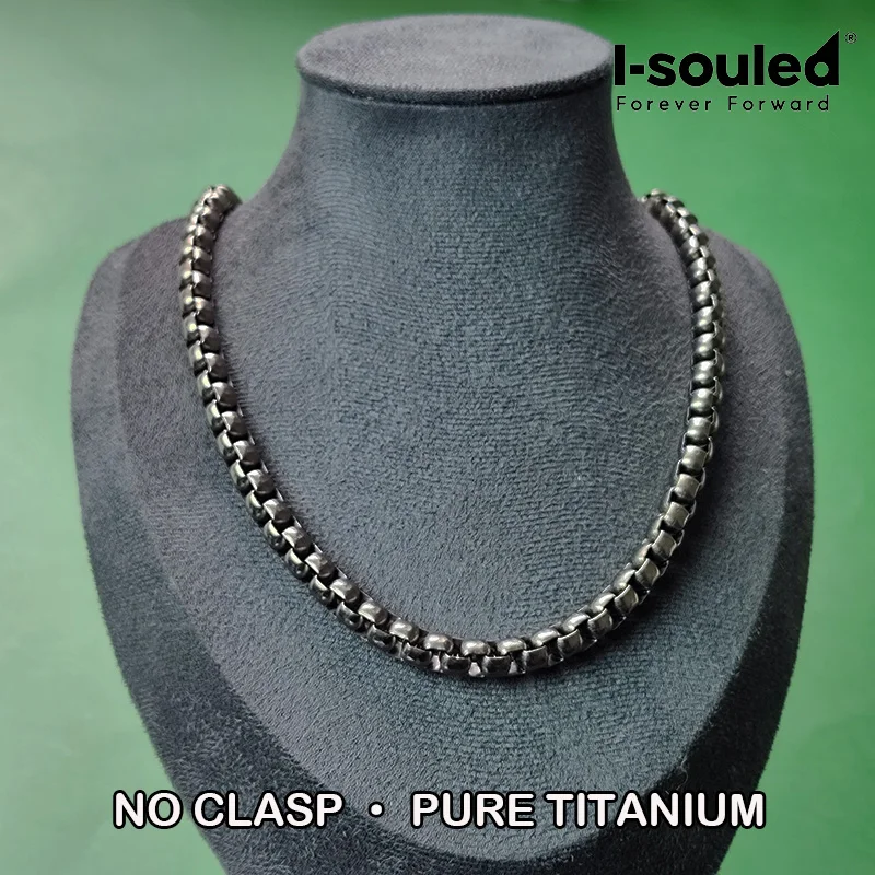 Men’s Pure Titanium Necklace No Clasp Design Square Pendant Hypoallergenic Lightweight Slip-On Chain