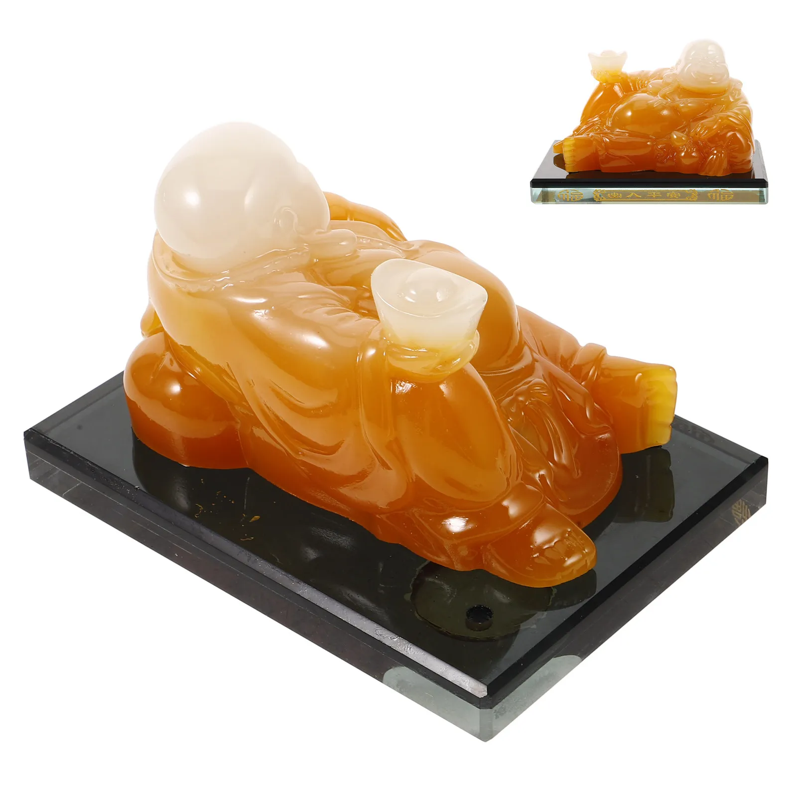 

Large Resin Laughing Buddha Car Ornament Glass Base Feng Shui Statue Good Luck Wealth Peace Travel Decoration Figure of Buddha