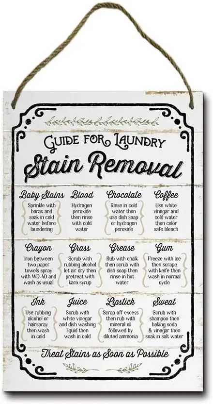 Guide for Laundry Stain Removal Rustic Metal Farmhouse Wall Sign 12 X 8 Inches