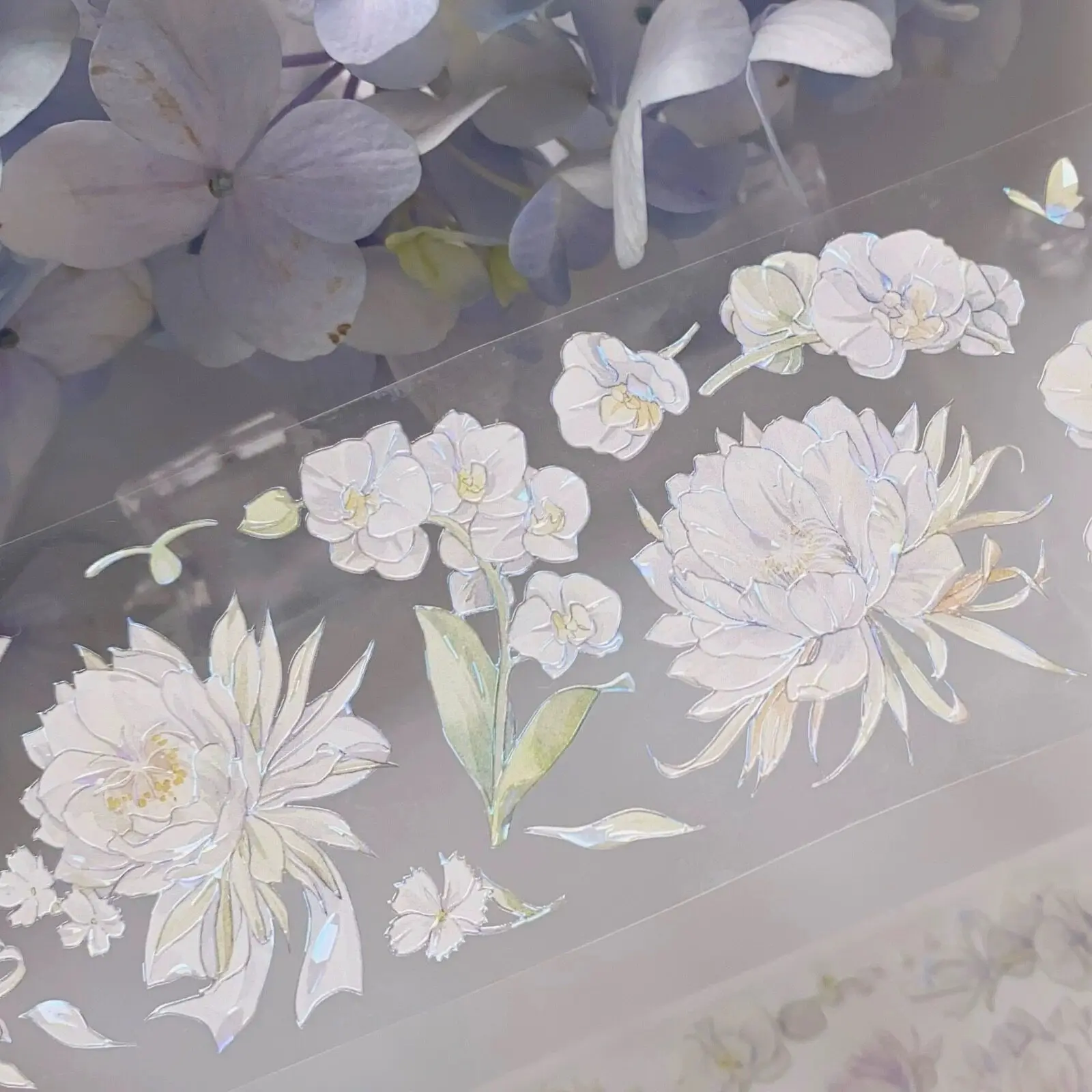 White Flower Wedding Theme PET Tape Loop Sample Shiny Background Washi Tape for Guka Resin Art Journal Collage Scrapbook DIY