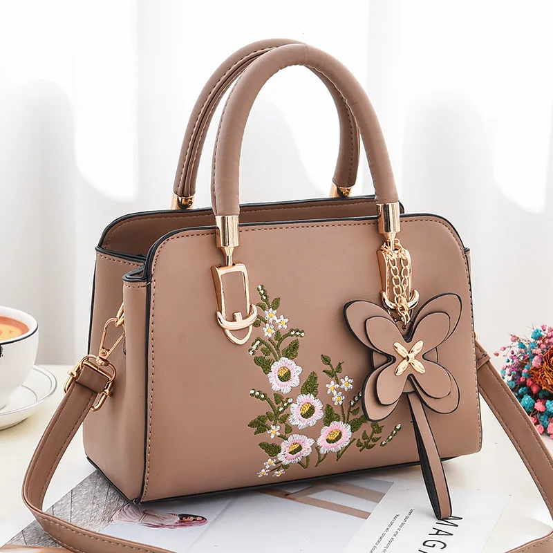 1PC Embroidery shoulder bag high quality large capacity PU soft leather handbag fashionable hundred shoulder crossbody bag