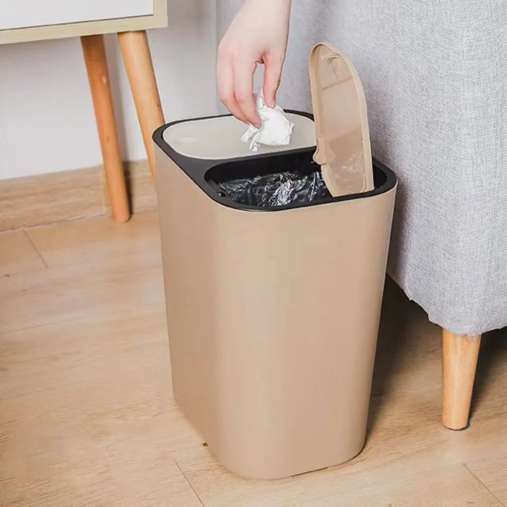 

Rectangle Dual Compartment Sorting Trash Bin Easy To Durable And Eco-Friendly Innovative Convenient Waste Bins Coffee 29X21X33CM