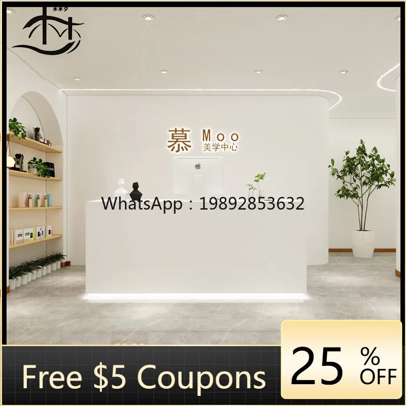 

LYY Light Luxury Matte White Lacquer Simple Cashier Counter Clothing Store Front Desk Reception Beauty Salon Bar Counter