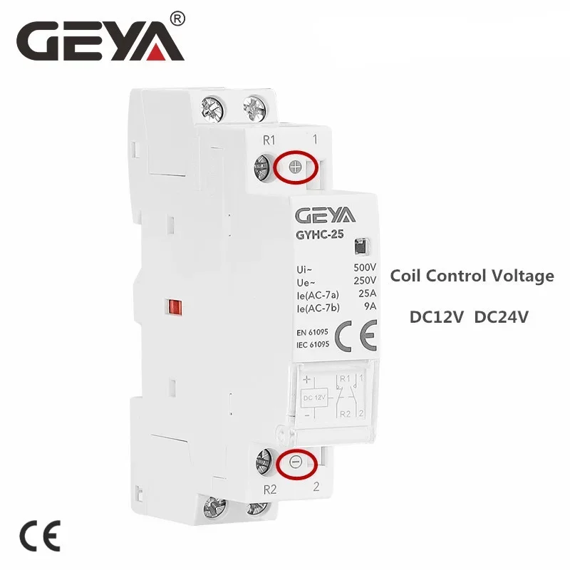 GEYA Din Rail Modular Contactor DC12V DC24V Coil Voltage 25A 2NO 2NC 1NO1NC 50/60Hz AC220V Contactor DC