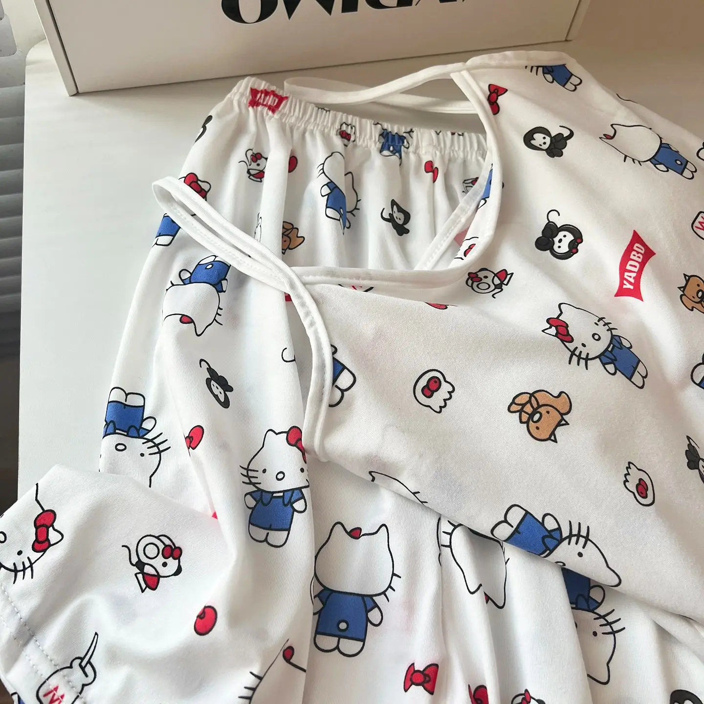 الصيف مرحبا كيتي منامة سانريو أنيمي لطيف فتاة الحمالات السراويل KT الطباعة مجموعة الترفيه الملابس المنزلية طالب نوم #3