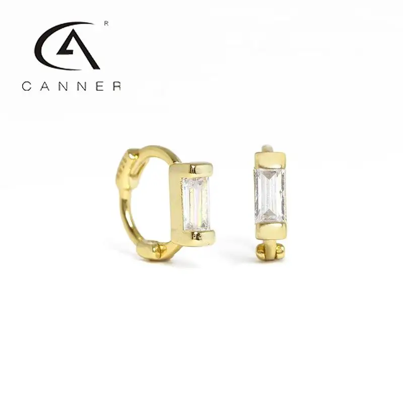 CANNER 925 Silver Square Diamond Earrings for Women Four-color Gorgeous Zircon Wedding Luxury Jewelry Silver Cartilage Earring