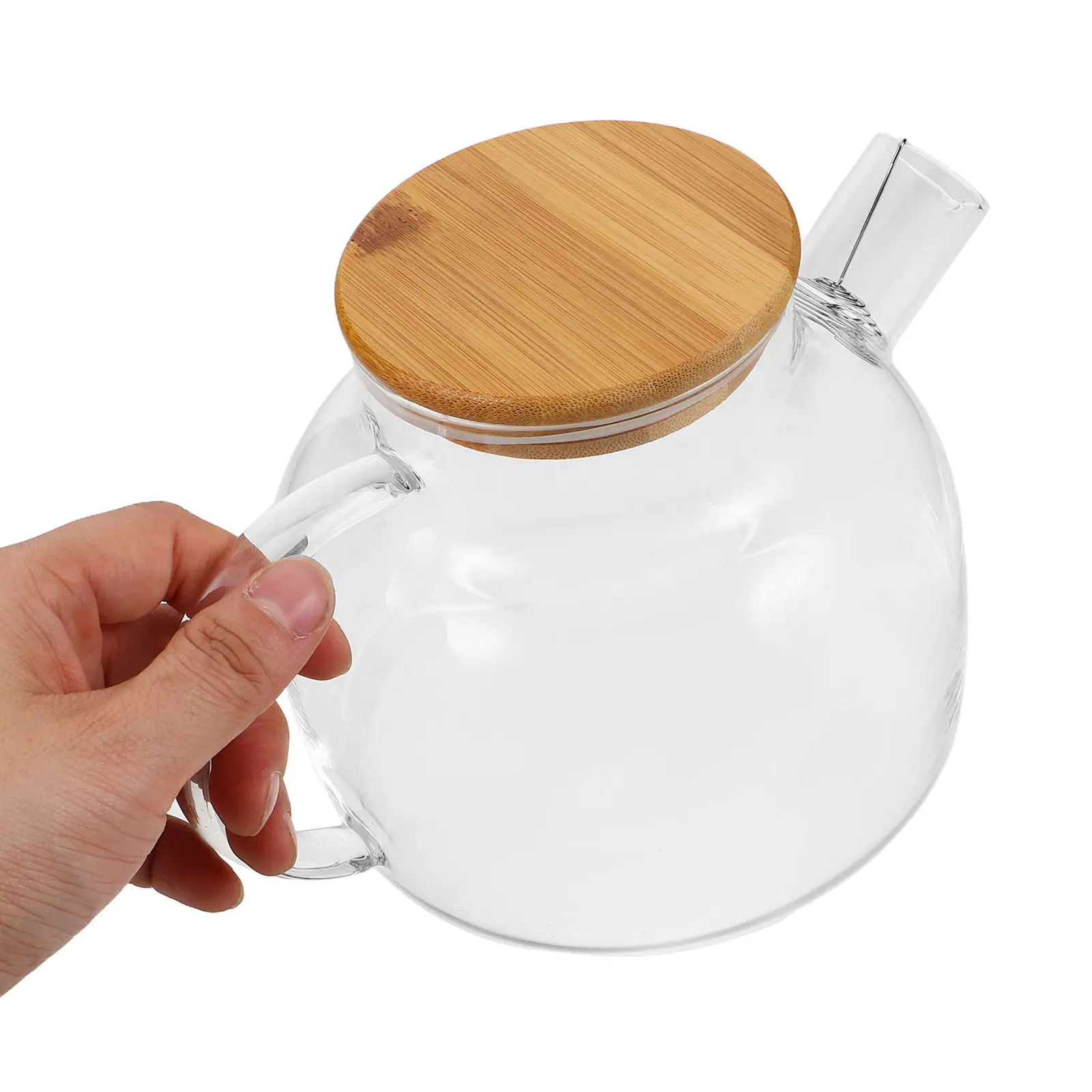 

Glass Teapot Bamboo Lid Large Capacity Short Spout Ideal Brewing Tea Coffee Clear Glass Kettle Stove Use Steaming Teapot