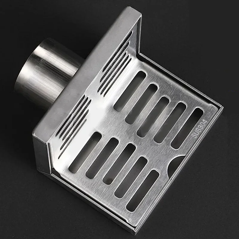 نظام تصريف زاوية لتجفيف أرضية الحمام 304 من الفولاذ المقاوم للصدأ، لمسة نهائية فضية أنيقة لأنابيب PVC مقاس 50 مم