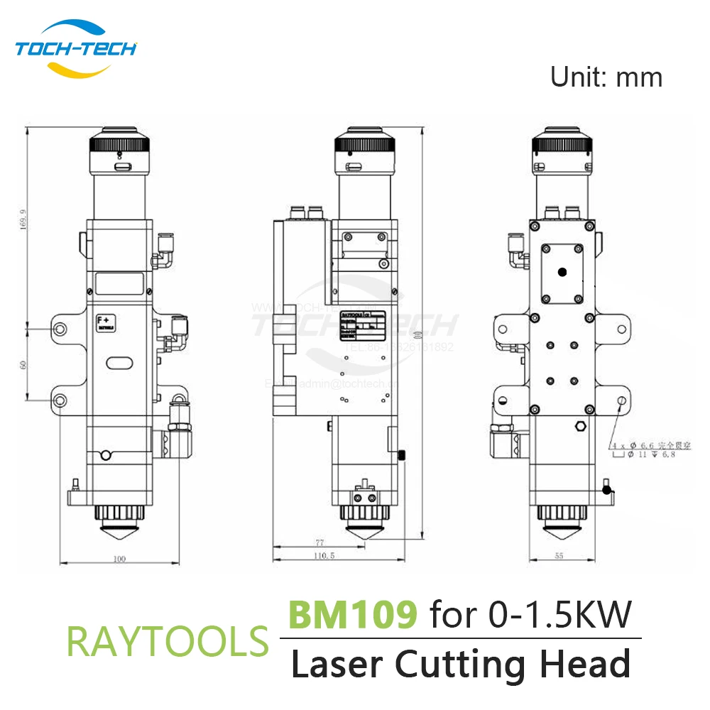 Raytools BM109 untuk kepala pemotong Laser serat daya rendah fokus otomatis lensa fokus BM109 untuk 0-1, 5kW QBH Metal F125/150/200mm