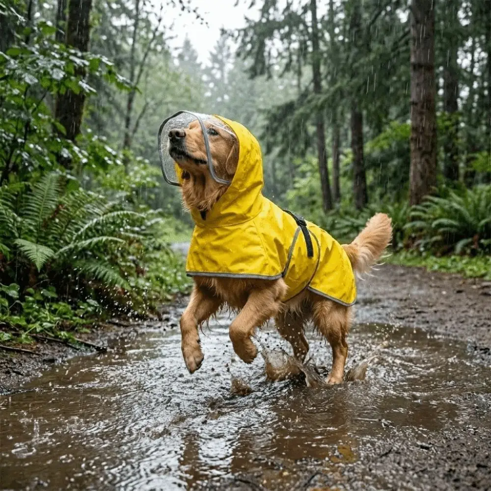 Windproof Dog Hooded Raincoat Breathable Leash Hole Dog Rain Cloak Reflective Pet All Inclusive Raincoat Travel