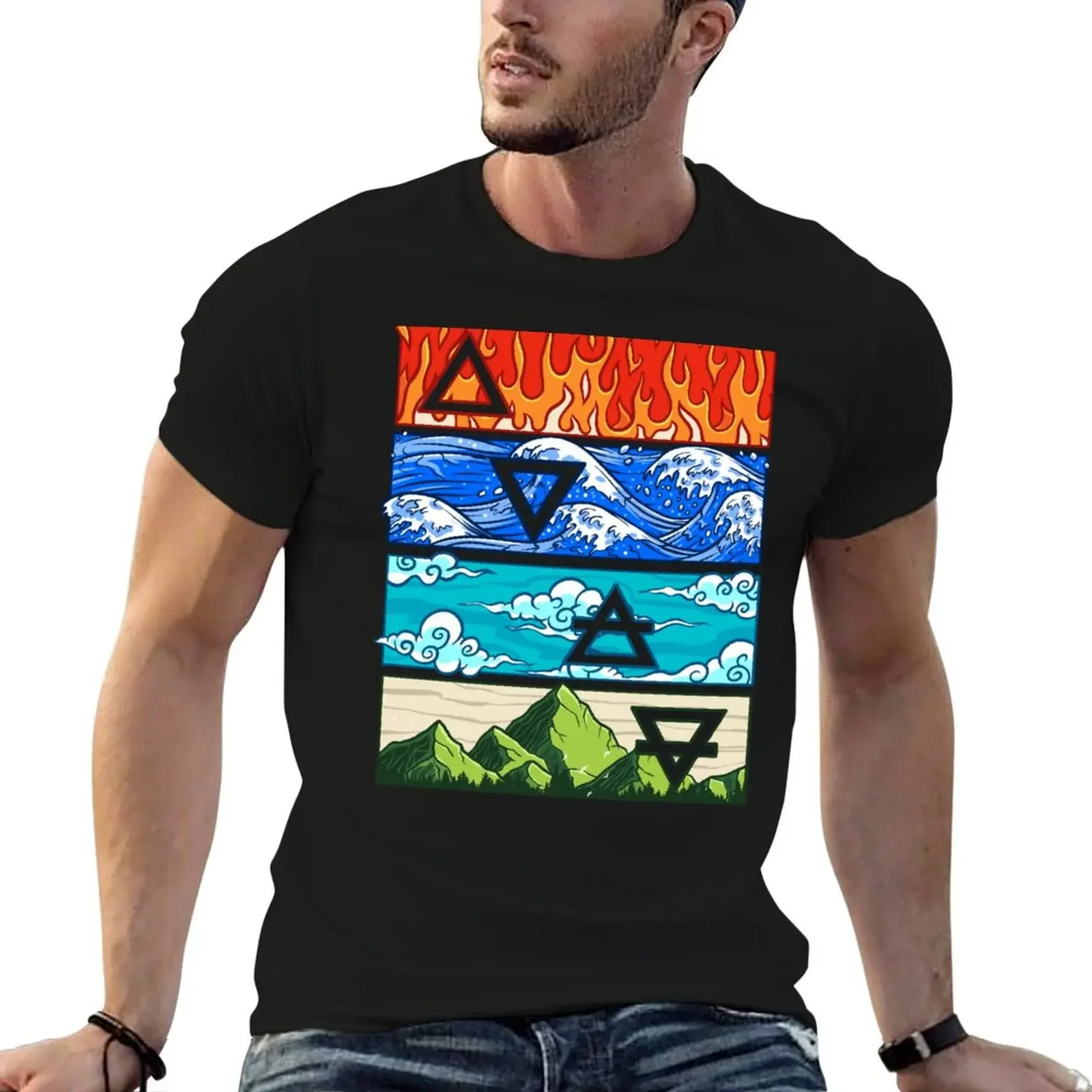 

Fire Water Air Earth Four Greek Nature Lover 4 Elements Gift T-Shirt heavyweights korean fashion heavy weight t shirts for men