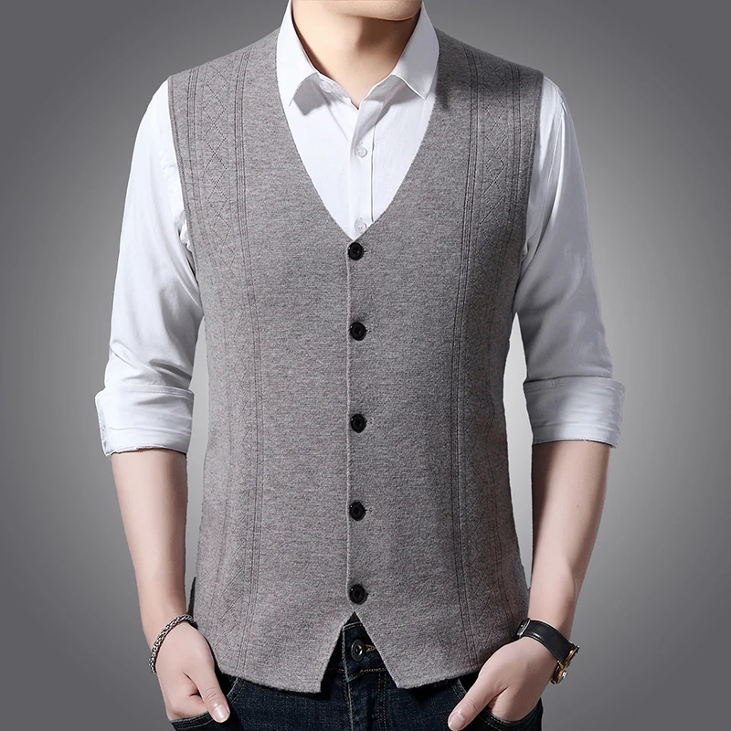 

Autumn and Winter Inner Layer Top Sweater V-neck Warm Shoulder Cardigan Sweater Knitted Sweater Men's Vest Vest Vest Vest