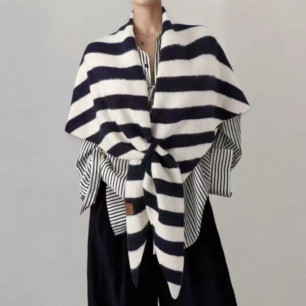 

Retro Korean Style Striped Scarf Cashmere Winter Shawl Windproof Neck Warmer Cape Wraps Women/Men