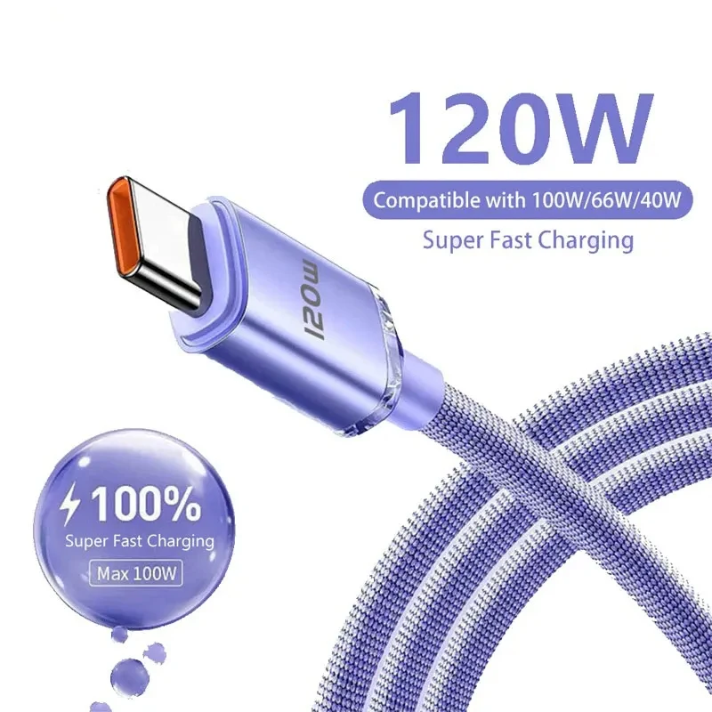 120W 6A USB A To Type C Cable For Huawei Xiaomi Samsung S23 Realme Mobile Phone Fast Charge Type C Cables Quick Data Charger