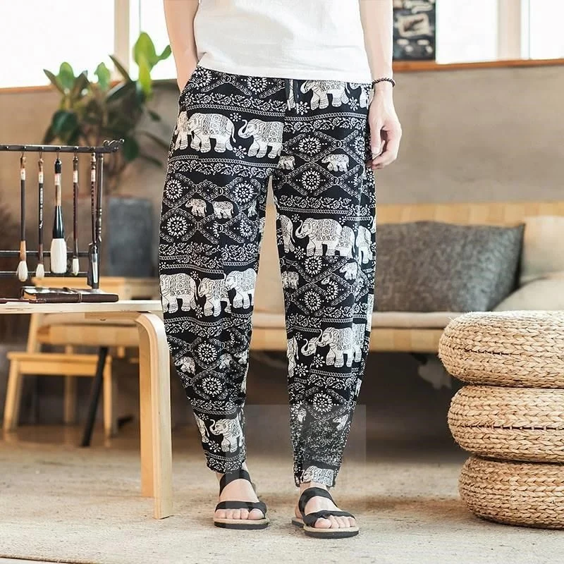 Losse grote maat bloemenprint Casual herenbroek Trendy Faion Rechte pijpen midden taille Hip Hop Sle Animal Patroon