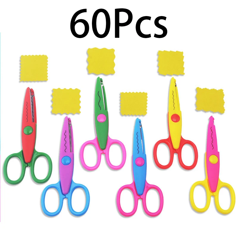 60Pcs DIY Decorative Craft Scissors Album Lace Scissors Card Photo Pattern Scissors for Kids Craft