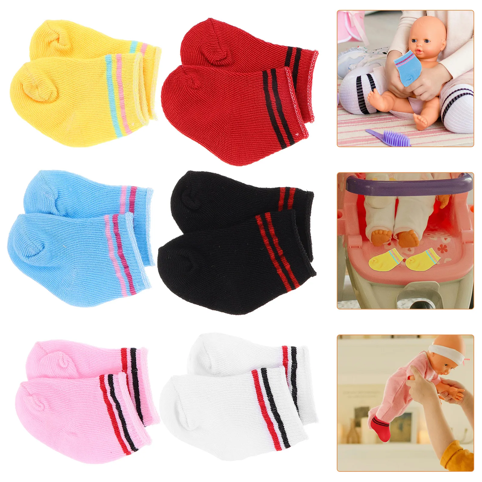

6 пар хлопковых носков-подследников длиной 18 дюймов, прочные, эластичные, для аксессуаров к фигуркам, мини-одежды, декоративные носки, мини-одежда