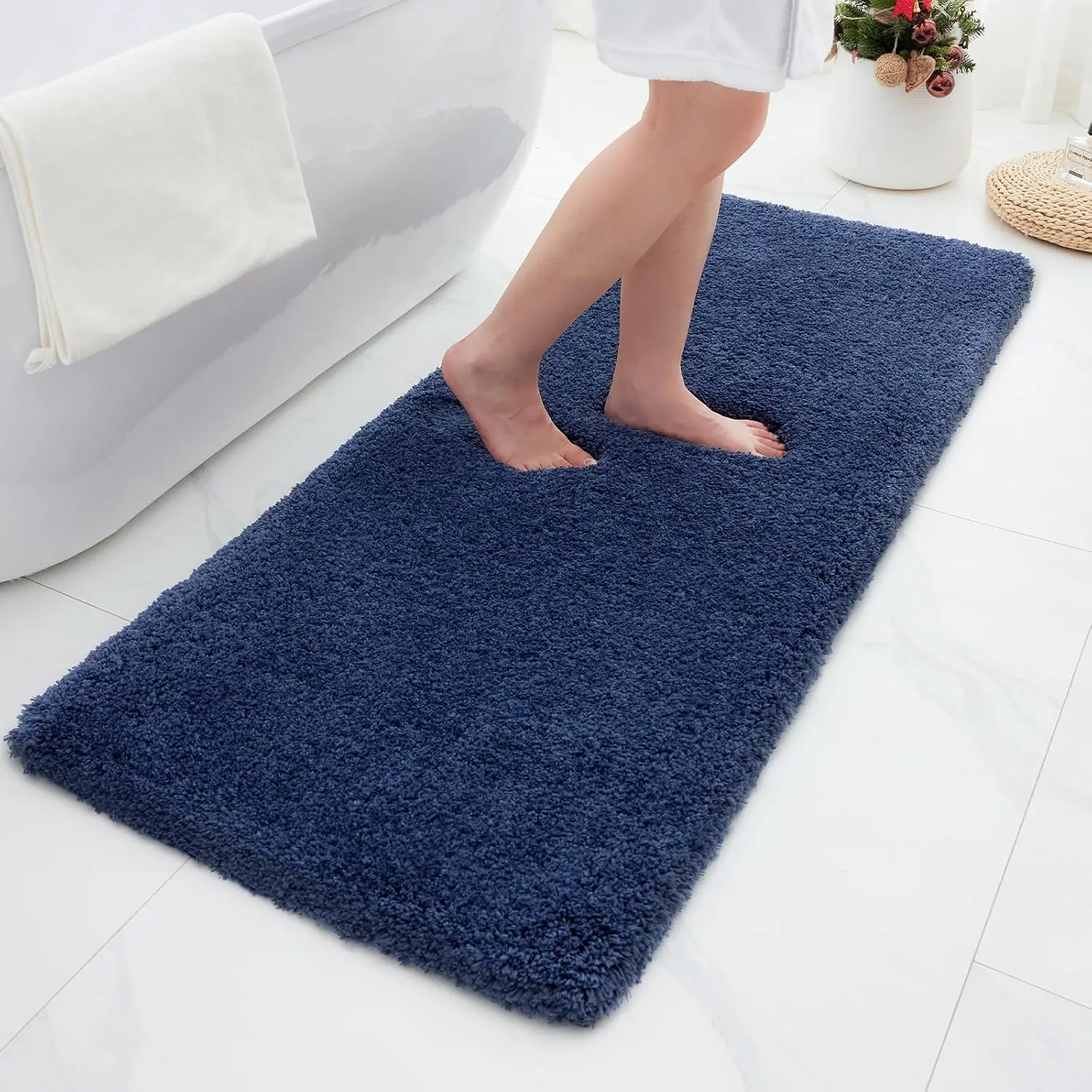 

Non-Slip Bathroom Rug 70x24, Ultra Thick Microfiber Absorbent Mat with Foam Backing, Navy Blue