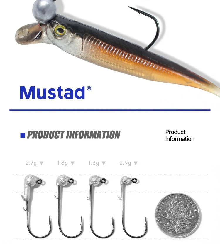 5Pcs Jig Head Hooks 0.9g 1.3g 1.8g 2.7g Midosto Series Wobble Mustad Hook Lead Jigs for Soft Lures for Bass Trout Fishing Tackle