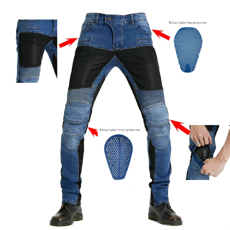 Moto Jeans  PK719 Summer Riding Motorcycle Pants Classic Outdoor Riding Motorcycle Jeans Drop-resistant Pant With Hip Knee Gear