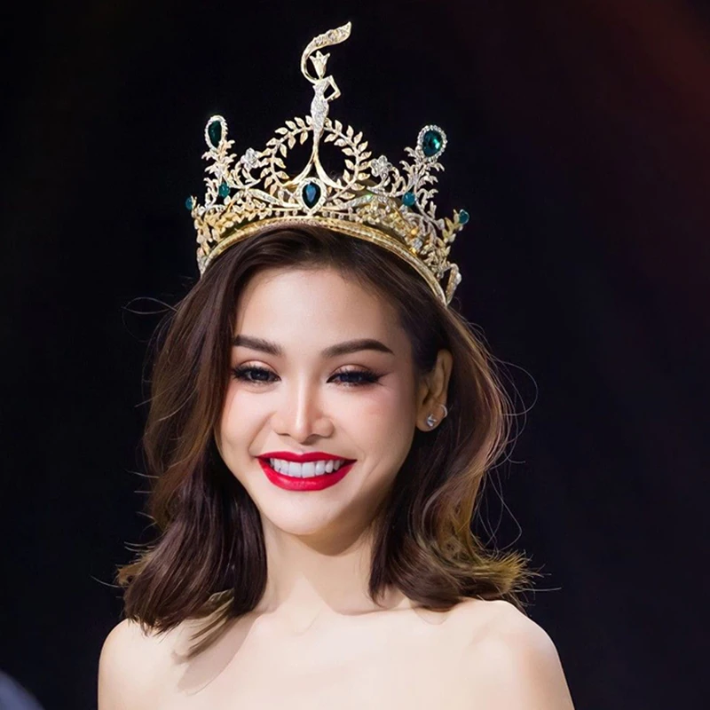 

1PCS Women Girls Baroque New Green Red Crystal Tiara Party Bridal Crown Wedding Headwear Hair Dress Accessories Jewelry