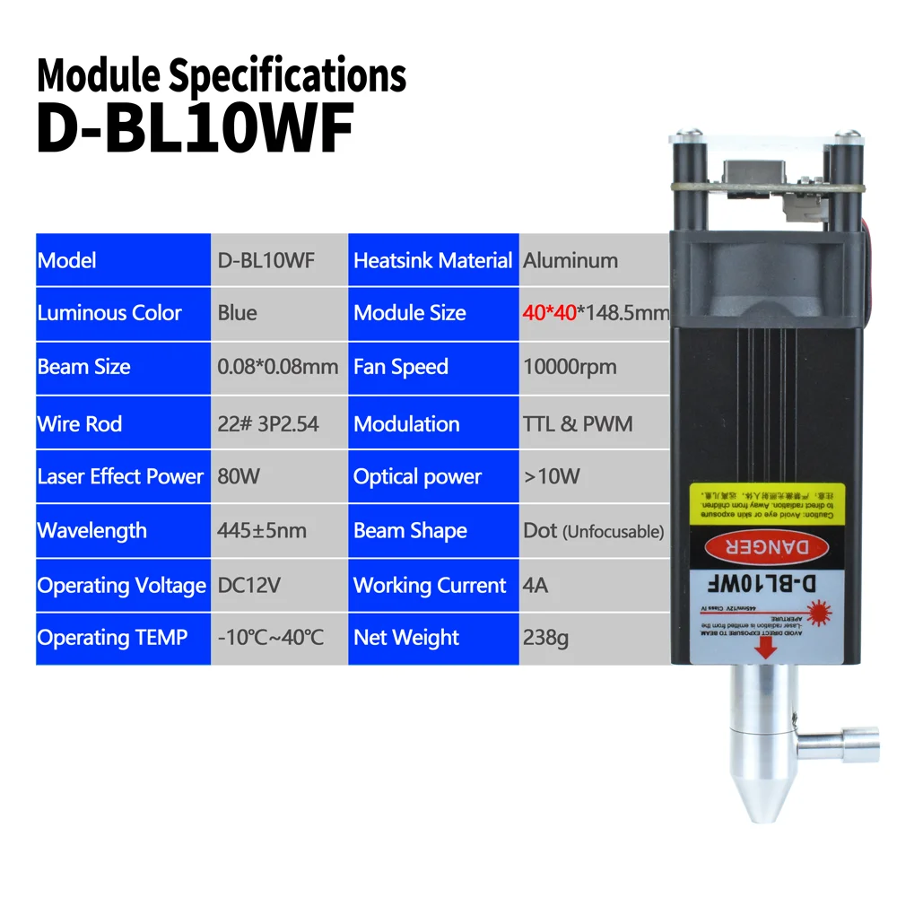 80W Laser Module Head Focal Fixed 445nm Blue Light Module for CNC Laser Engraver Cutting Engraving Marking Machine Wood Tools