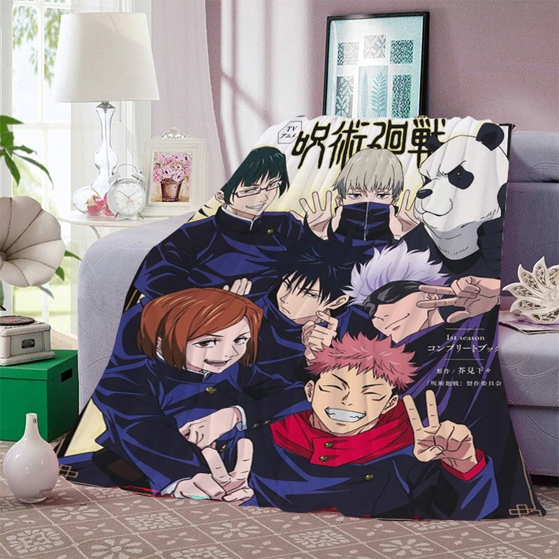 Anime Flannel Blanket Sofa B-Jujutsu B-Kaisen Warm Bed Fleece Fluffy Soft Blankets for Winter Microfiber Bedding King Size