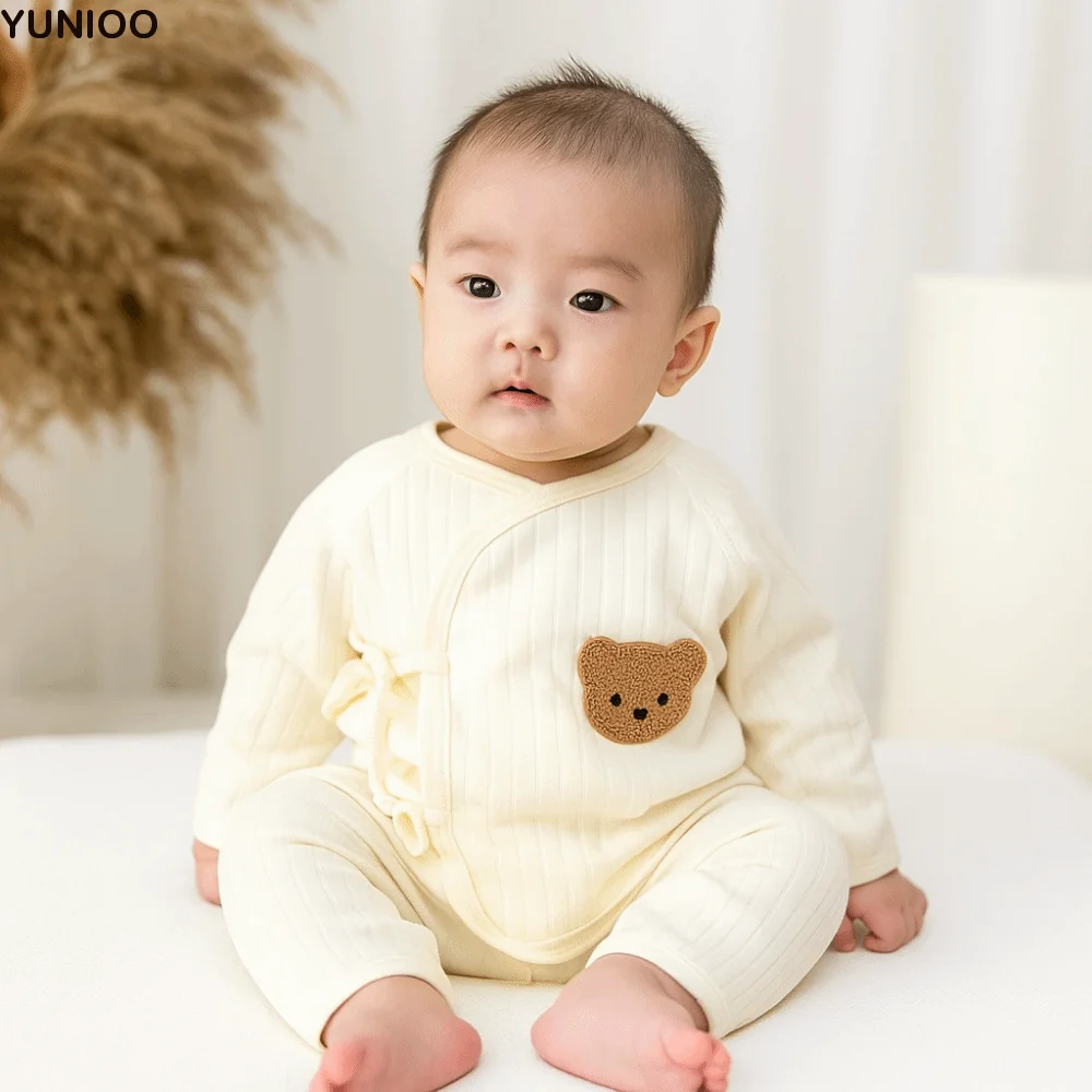 

2Pcs/set Cartoon Bear Baby Cardigans Sets Soft Cotton Long Sleeve Baby Cardigans+Long Pants Sets Solid colors 0-6 Months