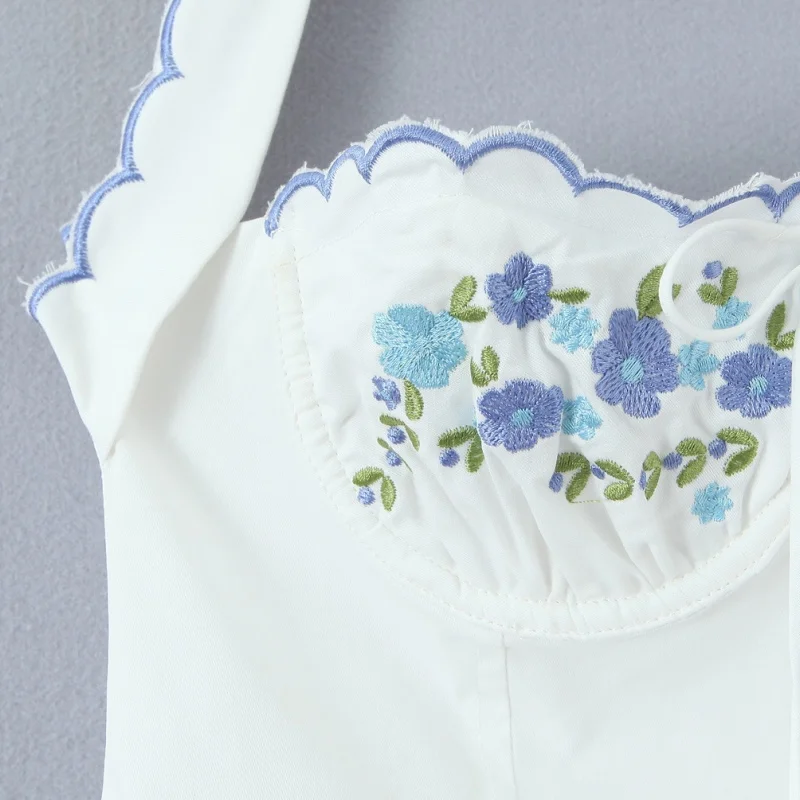 Zoete Vintage ort Dr geborduurde hangende ne taille in blauwe bloemen A-lijn rok voor dames Andere Sle Summer Dr