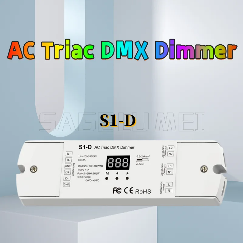 

Skydance LED Dimmer AC100V - 240V 288W S1-D 2Channel Triac DMX Dual Channel Output Silicon DMX512 LED Controller Digital Display