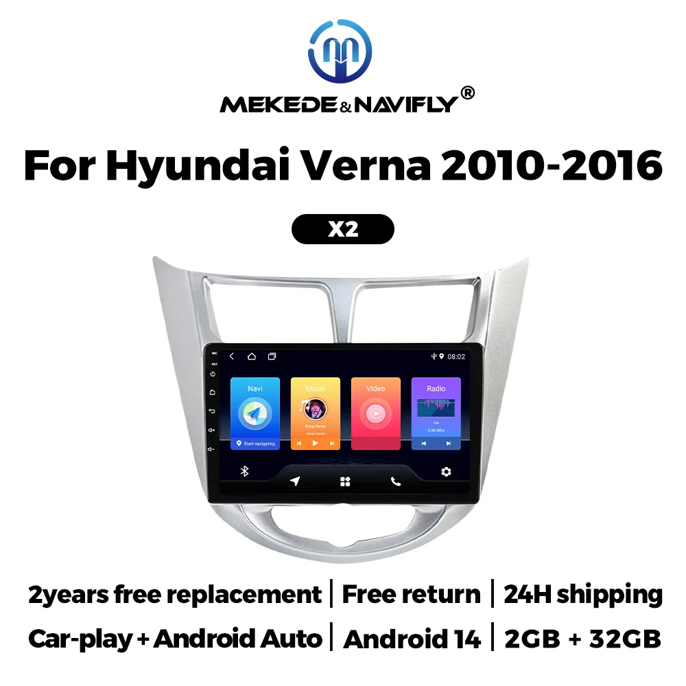 MEKEDE 24H envío Android14 9 pulgadas para Hyundai Verna 2010-2016 Car-play + Android Auto audio estéreo Multimedia 4G LTE wifi