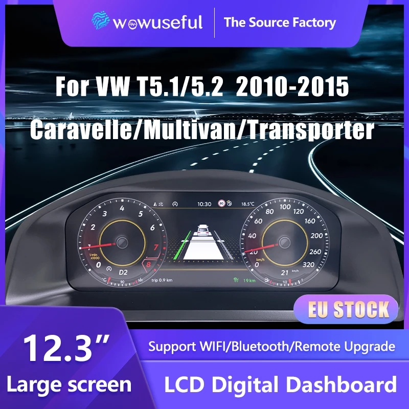 Image of Wowuseful 12,3 LCD Digital Dashboard Cluster Für VW T5.1 T5.2 Caravelle Multivan Transporter 2010-2015 Instrument Panel Cockpit