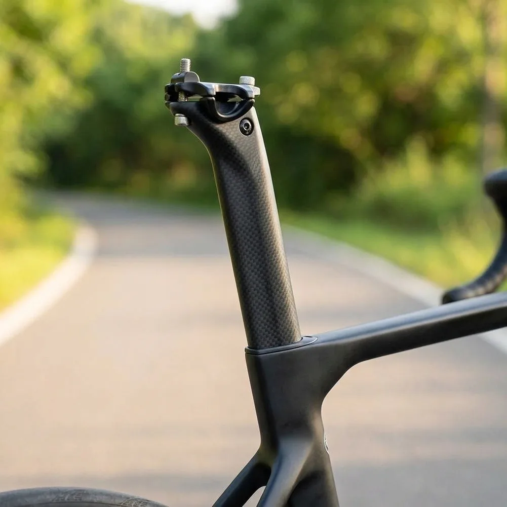 Seat Post Constructed Entirely from Carbon Fiber for Minimal Weight and Maximum Stiffness During Pedaling Efforts