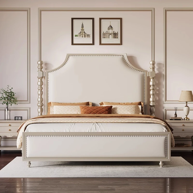 Light luxury bed, master bedroom modern simple solid wood bed, double leather soft bag bed
