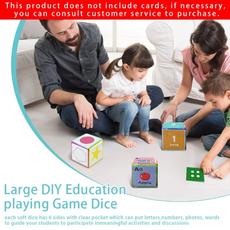 Soft DIY Early Education Learning Dice Language Cards Learning Playing Game Dices with Clear Pocket Teacher Dices Teaching Cubes